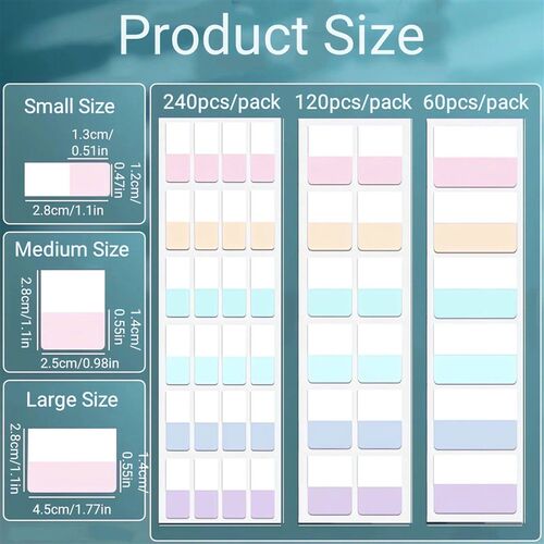 420pcs Light Colors y Index er Tabs, 3 Sizes 6 Colors Writab