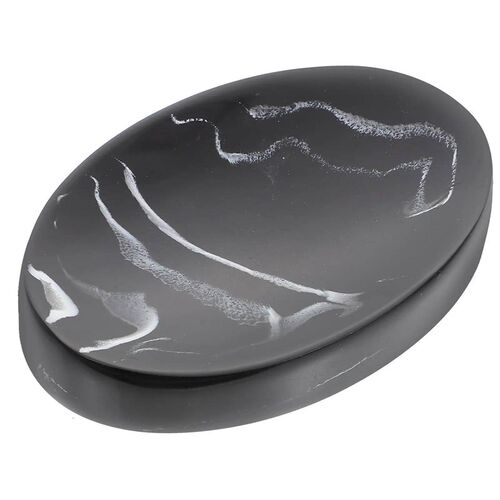 Marble Pattern Soap Dish Black Holder Resin Tray Draining Ra