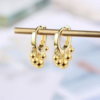 Ins Style Gold Silver Beads Tassel Hoop Earring Orecchini Fo
