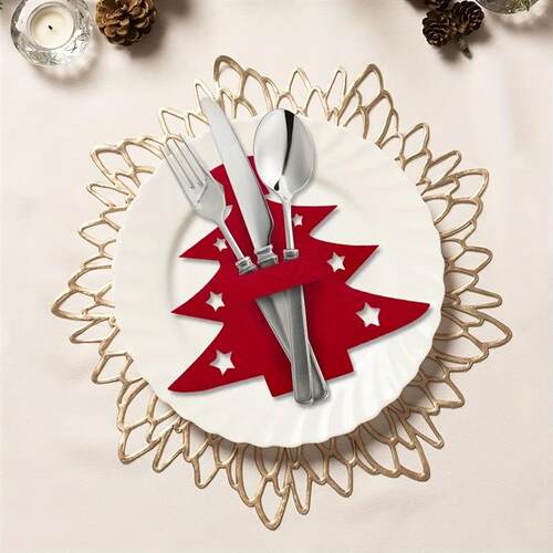 12pcs, Christmas Tree Placemats, Felt Fork and Spoon Bag Set