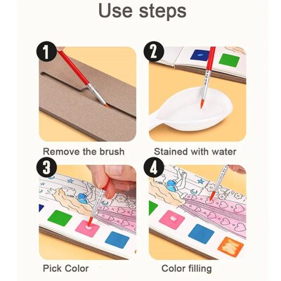 Kids Portable Watercolor Painting Book Paint With Water Brus