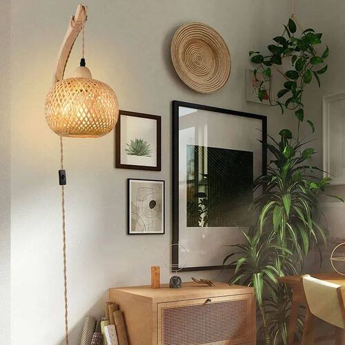 Bamboo Lantern Wall Lamp Natural Rattan Wicker E27 Chandelie