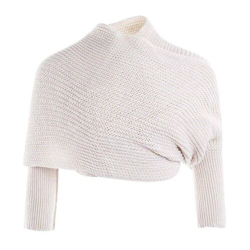 Solid Color Knit Shawl With Long Sleeves Elegant Soft Warm S