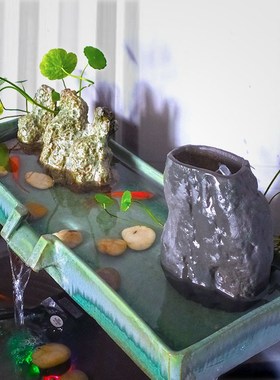 鱼缸流水器循环系统过滤养鱼石槽假山水池配件陶瓷流水板摆件