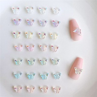 60PCS Aurora Butterfly Nail Charms Glitter 3D Acrylic Nail A