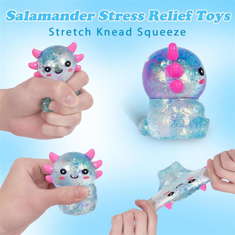 3pcs Axolotl Squishy Stress Ball,TPR Slow Rising Squeeze Toy - 实物图