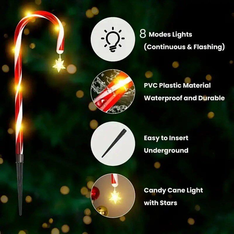 8pcs/set solar powered garden cane lights, 8-function waterp