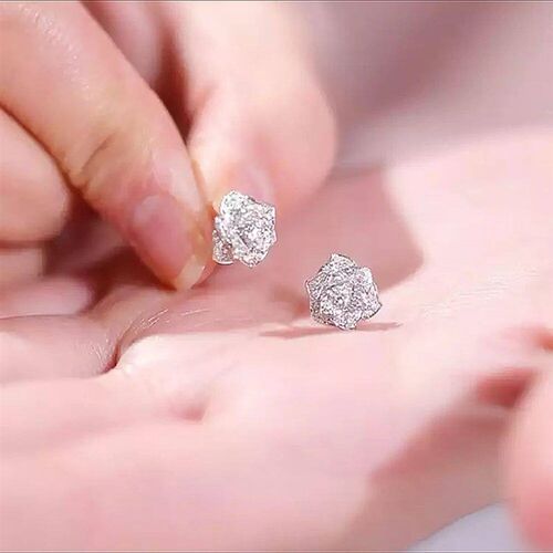 Huitan Shiny Cubic Zircon Flower Stud Earring for Women Silv