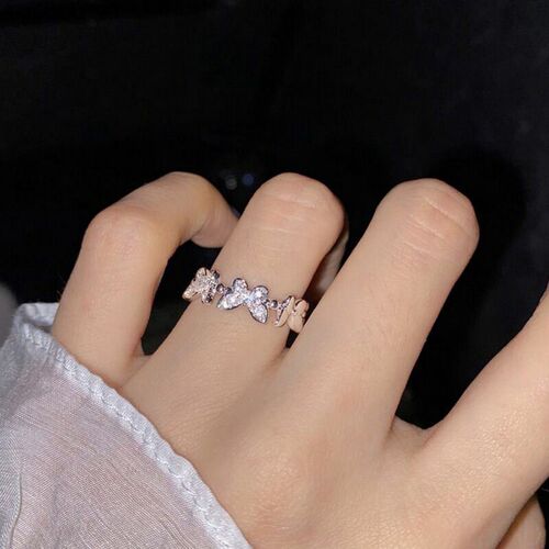Fashion Silver Color Butterfly Rhinestone Open Rings For Wom
