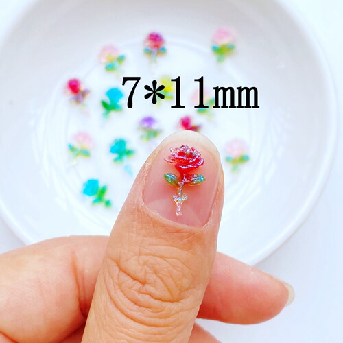 100Pcs New Cute Mini 7*11mm Shiny Roses Flat Back Resin Cabo