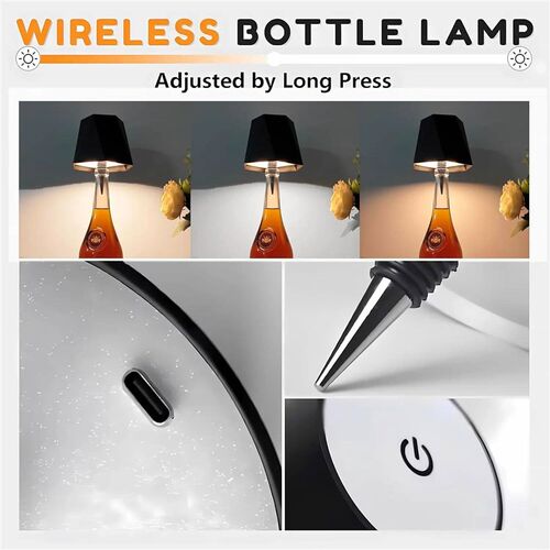 Wireless Bottle Table Lamp Touch Control of 3 Colors and Ste