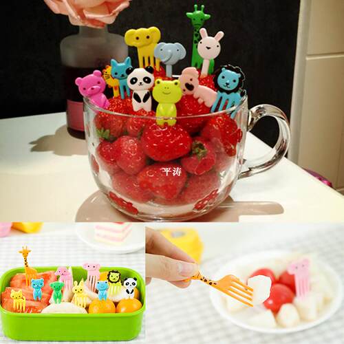 10pcs/Set Animal Farm Fruit Fork Mini Cartoon Children Snack