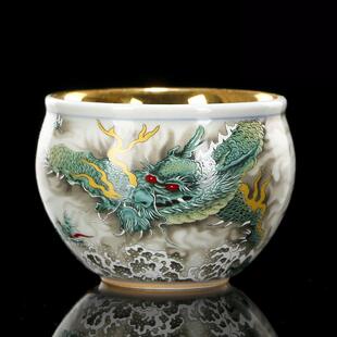 鎏金羊脂玉茶杯茶具陶瓷男款主人杯男士高端个人专用高档精致高级