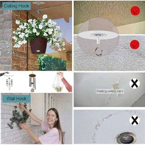 10Pcs Adhesive Ceiling Hooks For Popcorn Concrete Textured