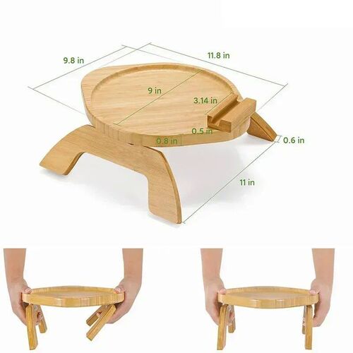 Foldable Couch Tray Wood Sofa Clip on Side Table for Wide Co
