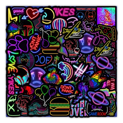 50PCS Cartoon Neon Light Graffiti Stickers Car Guitar Motorc