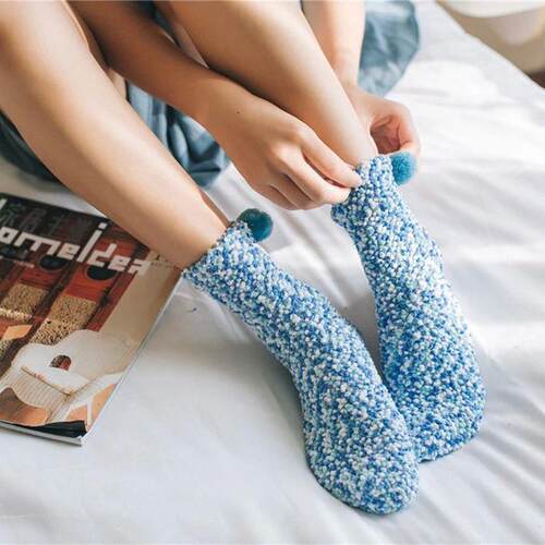 Women Candy Colors Winter Warm Fluffy Socks Casual Home Floo