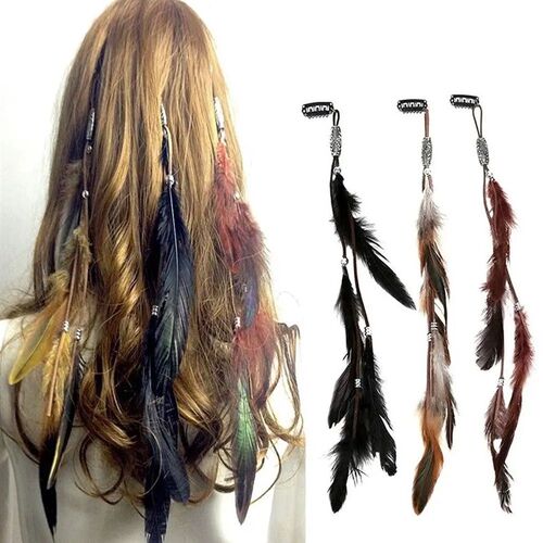 2023 New Fashionable Boho Feather Headband Wig Beaded Feathe