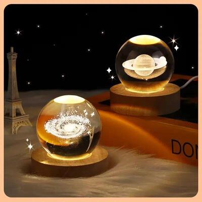 USB Night Light LED Crystal Ball Table Lamp 3D Moon Planet