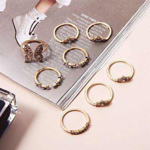 Bohemian Butterfly Ring Set For Women Crystal Inlayed Flower