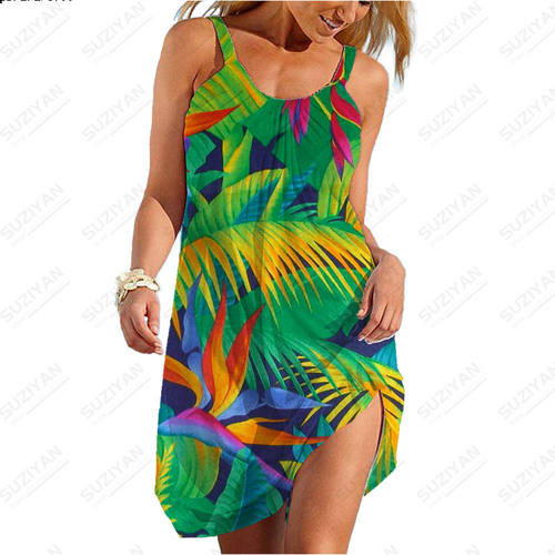 New Hawaiian Fashion Short Skirt Womens Loose Round Neck
