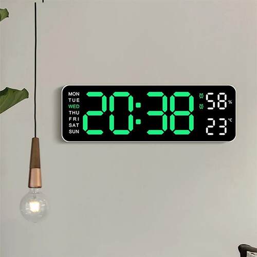 Large Digital Wall Clock Temperature and Humidity Week Displ