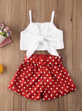 Toddler Baby Girl Clothes sets Summer Solid Color Strap Bowk