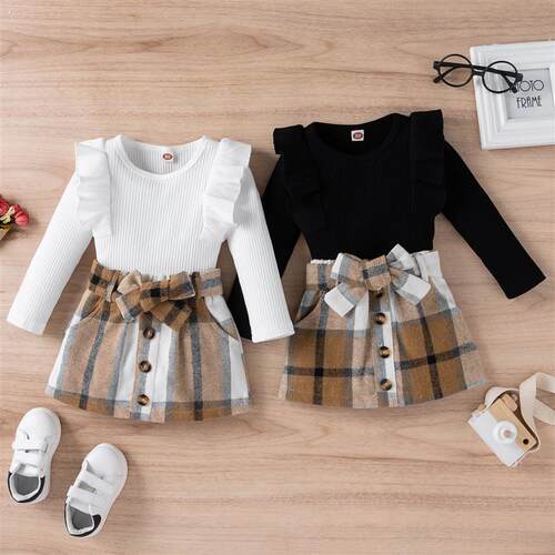 Toddler Kids Girls 2 Pieces Outfit, Long Sleeve Knitted Ribb