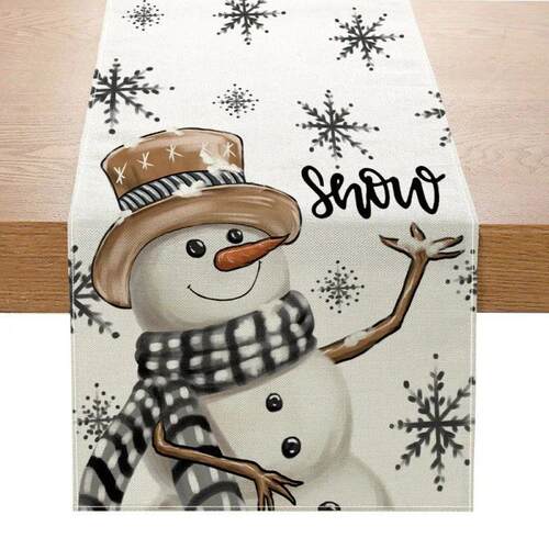 Christmas Table Runner New Xmas Decor Creative Print Linen D