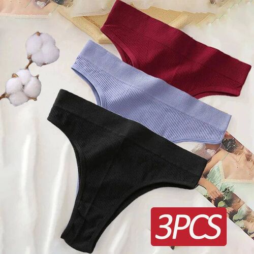 3PCS/Set Womens Cotton Panties Seamless High Waisted Thongs