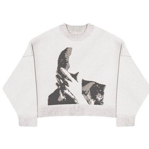 White Sweater Woman Character Pattern New Loose Retro Loose