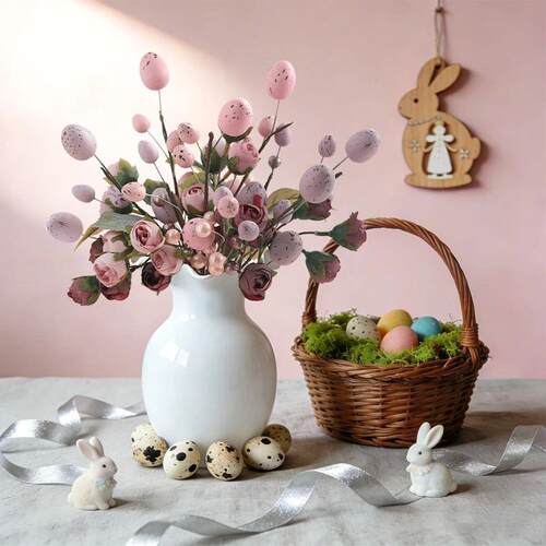 33cm Easter Egg Tree Bouquet Fake Rose Flower Happy Easter D