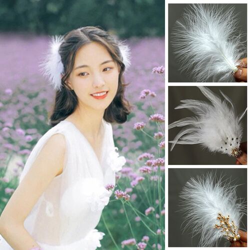 1Pc Feather Hair Clip Crystal Pearl Hairpins Bridal Hair Jew
