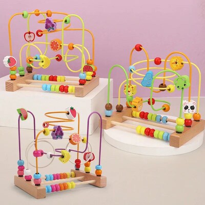 Montessori Toys Baby Wooden Roller Coaster Bead Maze Toddler