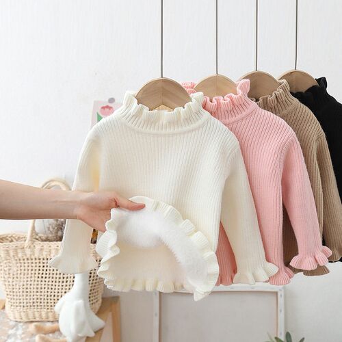 One-piece Velvet Girls Sweater With Velvet Inner Ear And Ch