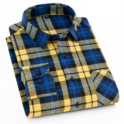 Men Flannel Plaid Cotton Shirt Chest Pocket Smart Casual Cla