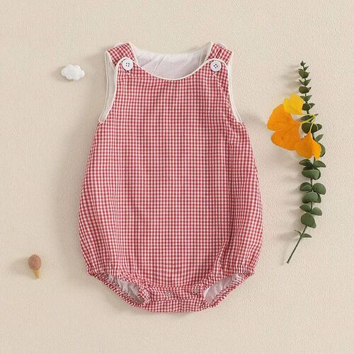 0-18M Newborn Baby Summer Tank Romper Plaid Print Sleeveless