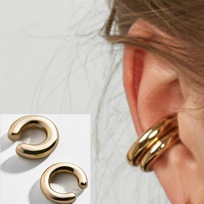 Unique Fake Piercing Metal Ear Clips Asymmetry Round