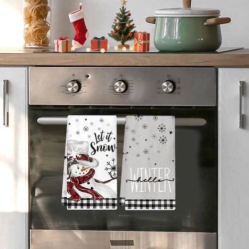 2pcs Christmas Kitchen Towels Buffalo Plaid Xmas Hand Towels