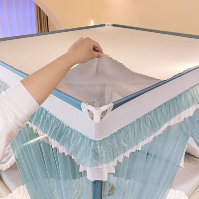 公主风宫廷落地蚊帐家用卧室外穿杆三开门新款床幔防尘顶加粗支架