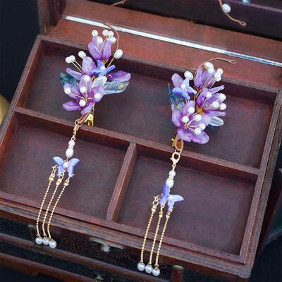 Purple Floral Hairpin Chinese Hanfu Hair  Fork For Women Tas