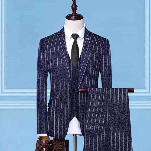 Spring New Suit Mens Slim-fit Striped Suit Three-piece Busi