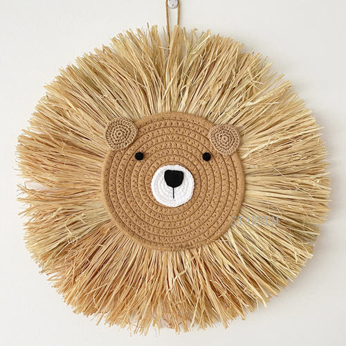 INS Nordic Handmade Lion Wall Decor Cotton Thread Straw Wove