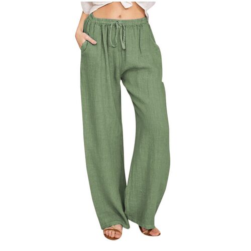 2025ebay Plus Size Womens Elastic Waist Long Linen Casual L
