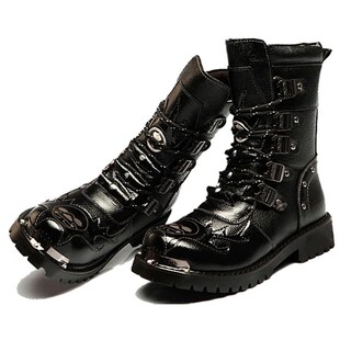 Winter Motorcycle Men Fashion Boots Mid New Punk Rock Calf