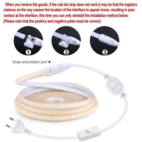 110V 220V Cob LED Strip Light Super Bright waterproof With E