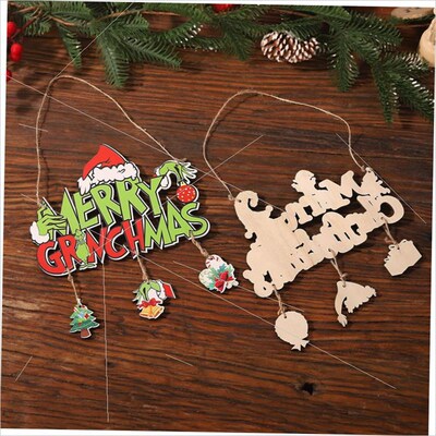 Grinch Merry Christmas wooden pendant圣诞快乐牌匾