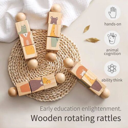 1pc Baby Wooden Rotating Rattle Animal Matching Newborn Soot
