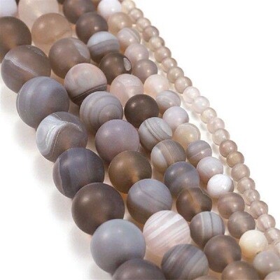 1strand Natural Stone Beads Matte Gray Stripe Agates Beads