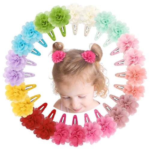 6Pcs Cute chiffon flower Anti slip bangs hair clip princess